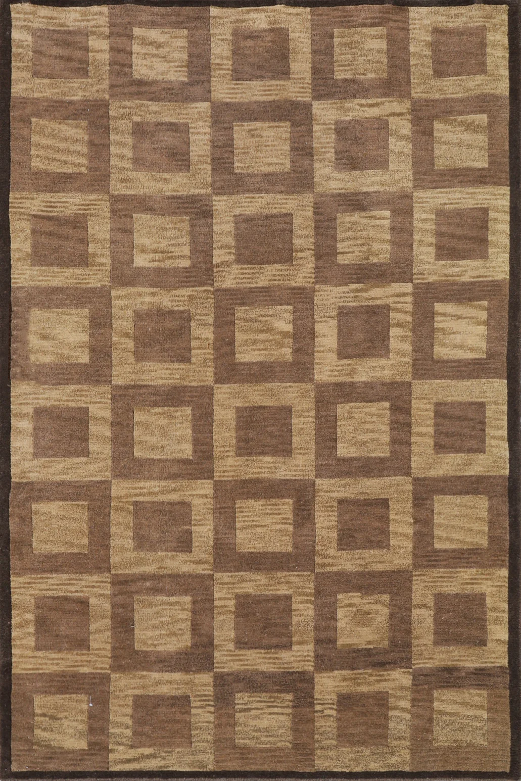 retro 60s design handmade wool rug cheap affordable brown beige geometric pattern