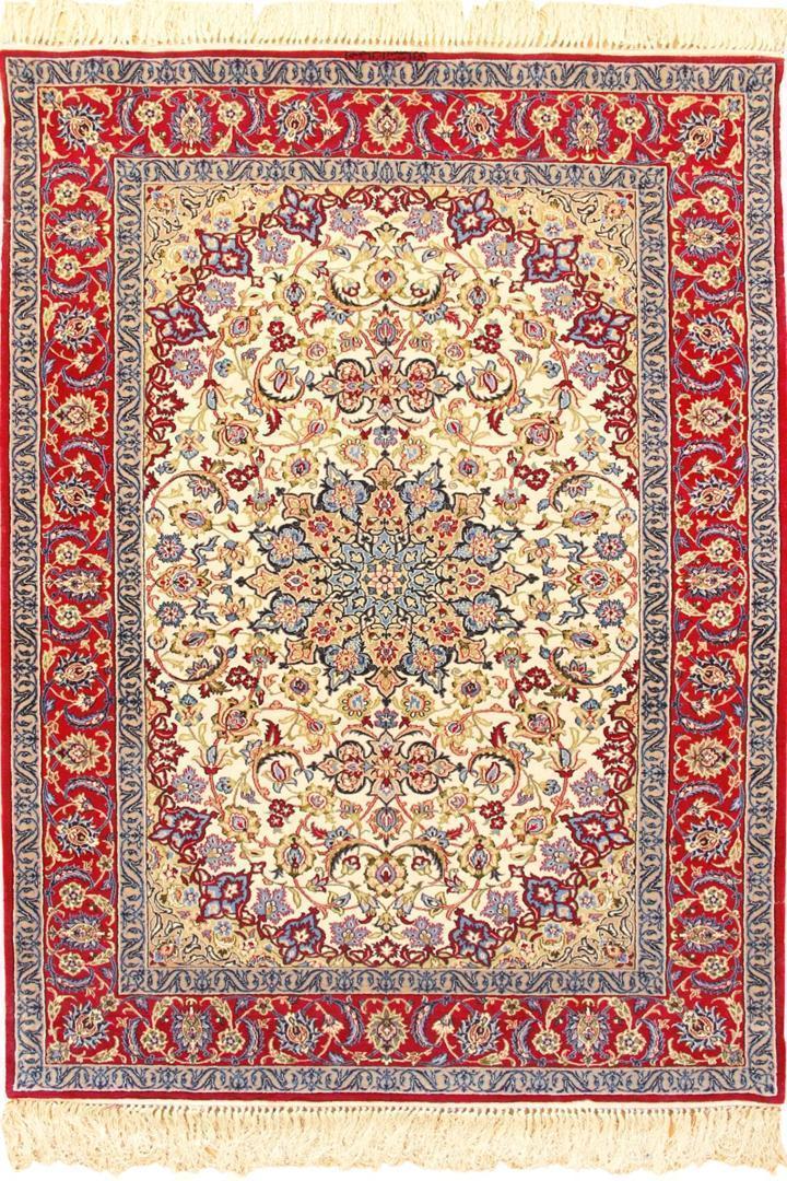 Isfahan Medallion Hand Knotted Wool & Silk Rug - 178x110 cms