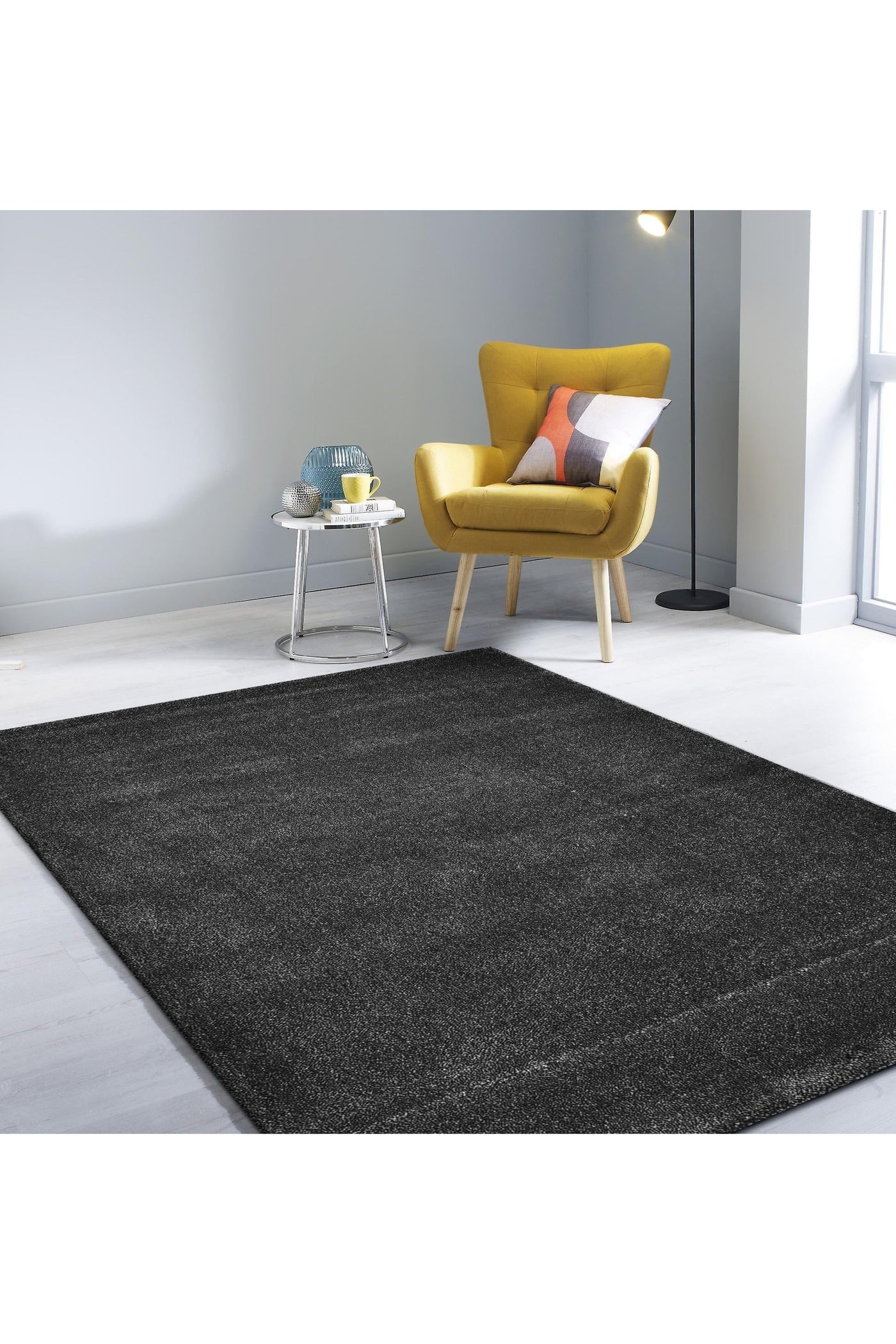 Lush Modern Plain Rug - 101 Black Grey