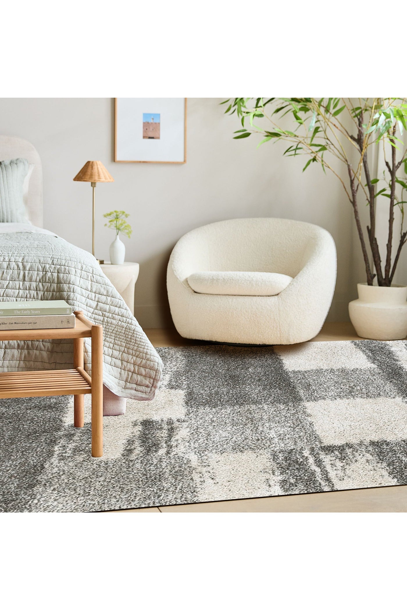 Coco Square Pattern Shaggy Rug - 107 Grey