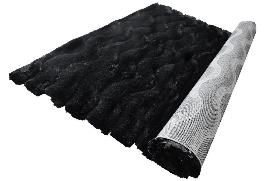 Super Shaggy Plain Rug 3630-Black-Black