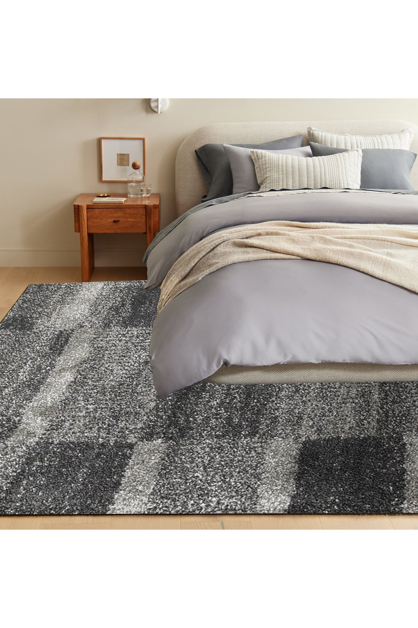 Coco Square Pattern Shaggy Rug - 106 Black