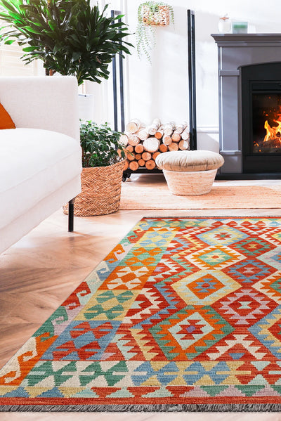 Afghan Kilim Zari Hand Knotted Rug - 203x154cm