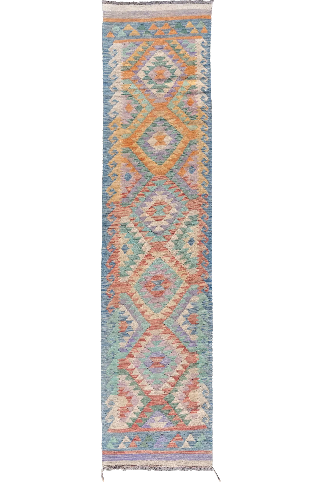 Afghan Kilim Zari Hand Knotted Hallway Runner Rug - 412x97cm