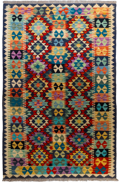 Afghan Kilim Zari Hand Knotted Rug - 186x121cm