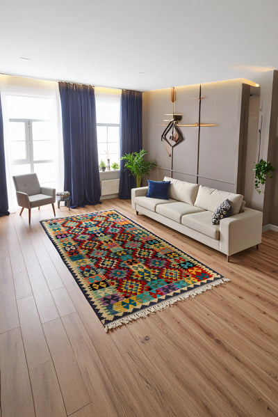 Afghan Kilim Zari Hand Knotted Rug - 186x121cm