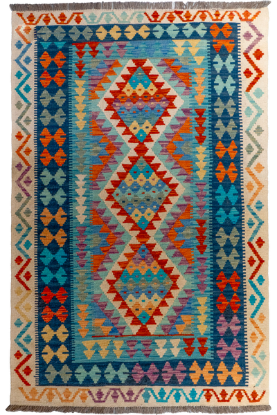Afghan Kilim Zari Hand Knotted Rug - 187x121