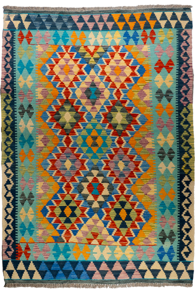 Afghan Kilim Zari Hand Knotted Rug - 188x129