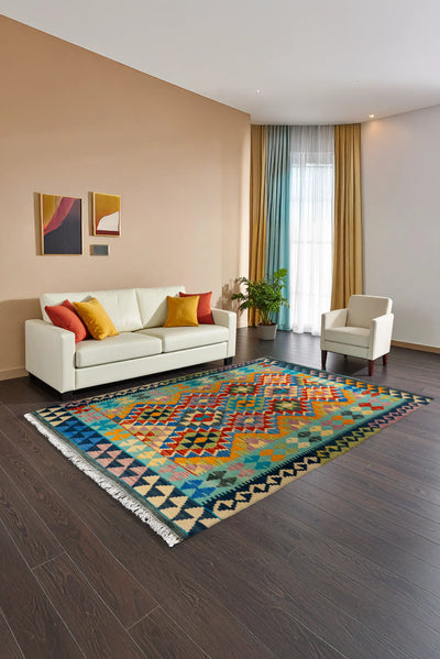 Afghan Kilim Zari Hand Knotted Rug - 188x129