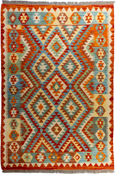 Afghan Kilim Zari Hand Knotted Rug - 182X124 cm