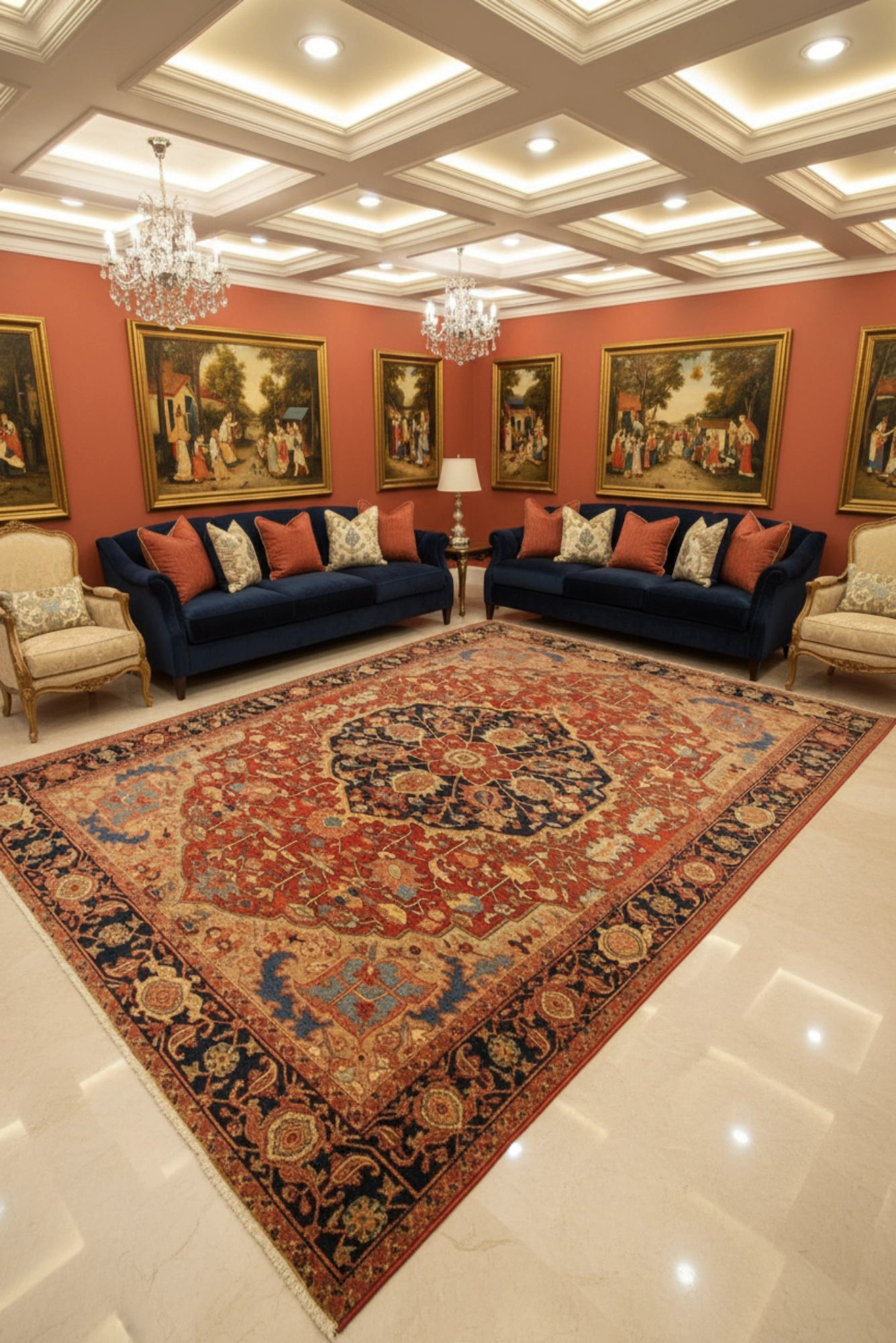 Antique Heriz Hand Knotted Wool Rug - 394x309 cms