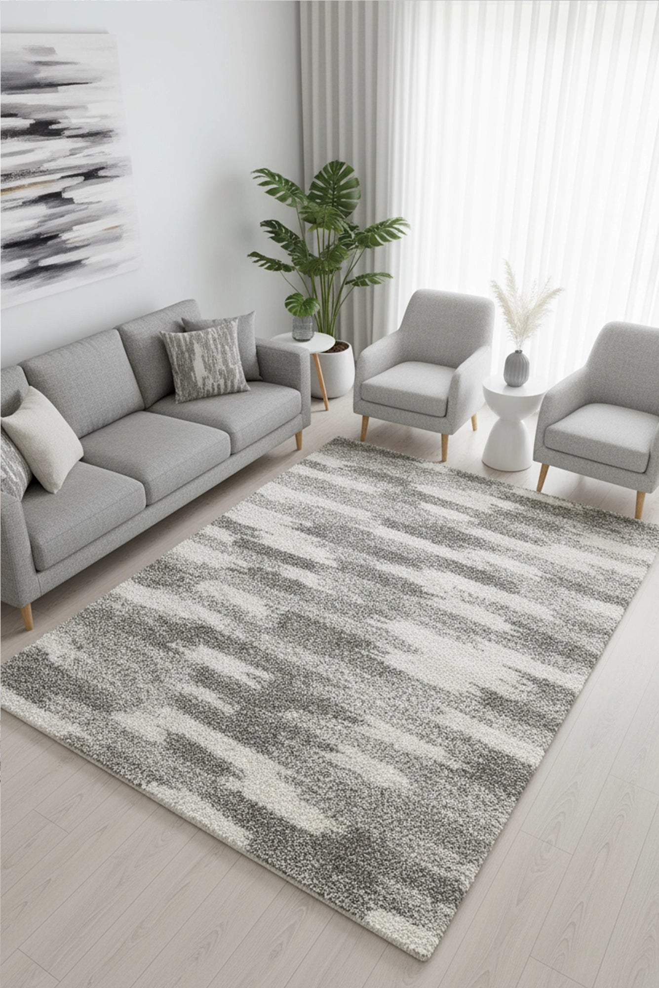 Coco Abstract Shaggy Rug - 103 Grey