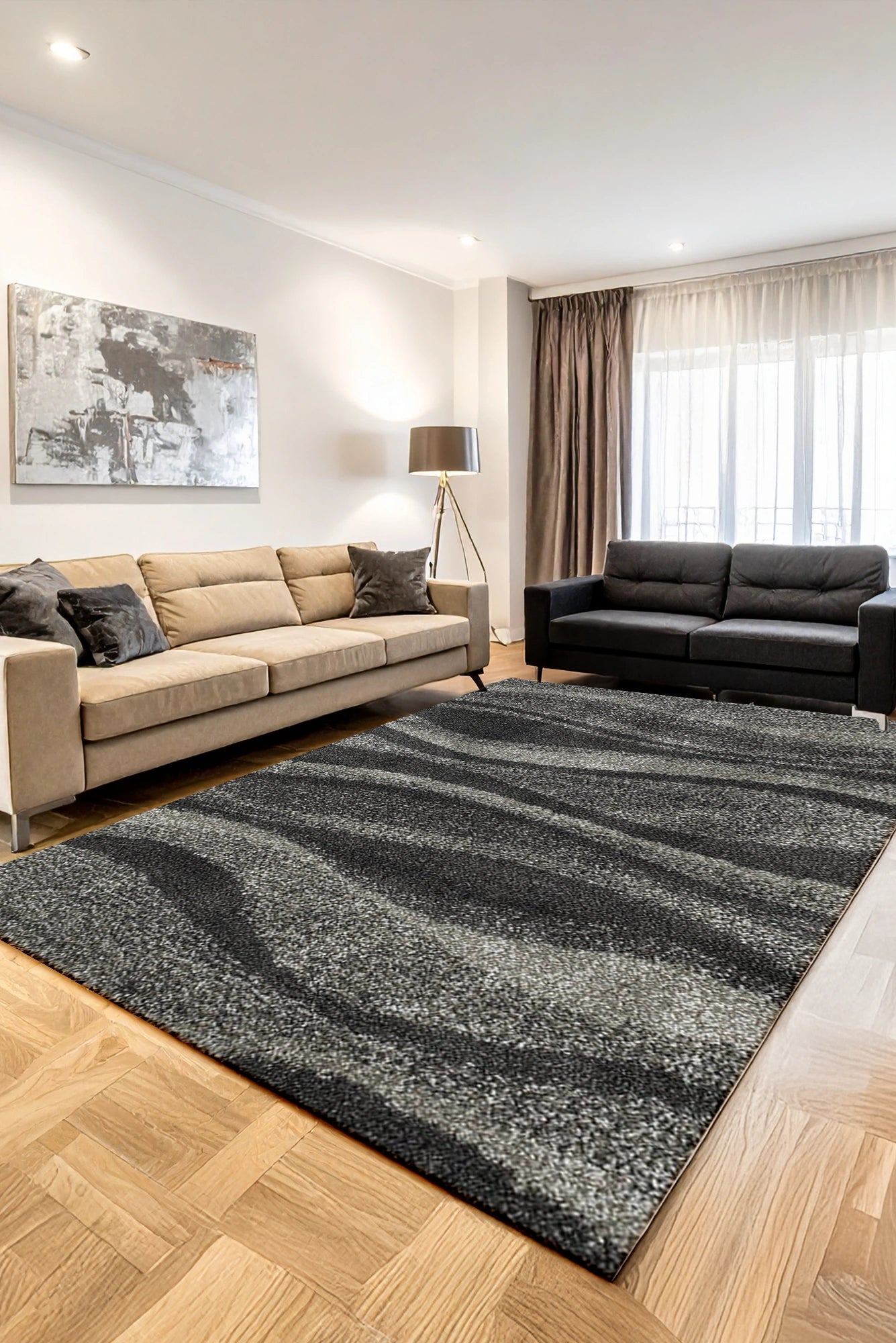 Coco Wavy Shaggy Rugs - 108 Charcoal