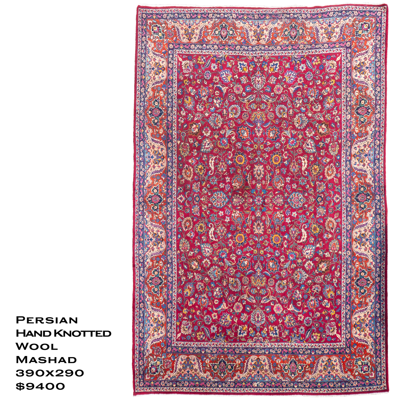 Mashad - Persian Hand Knotted Wool Rug - 390x290 cms