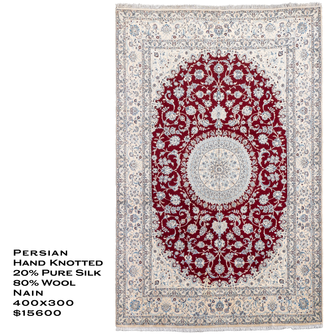 Nain Hand Knotted Wool & Silk Persian Rug | 400x300 cm