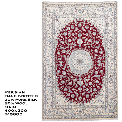 Nain Hand Knotted Wool & Silk Persian Rug | 400x300 cm