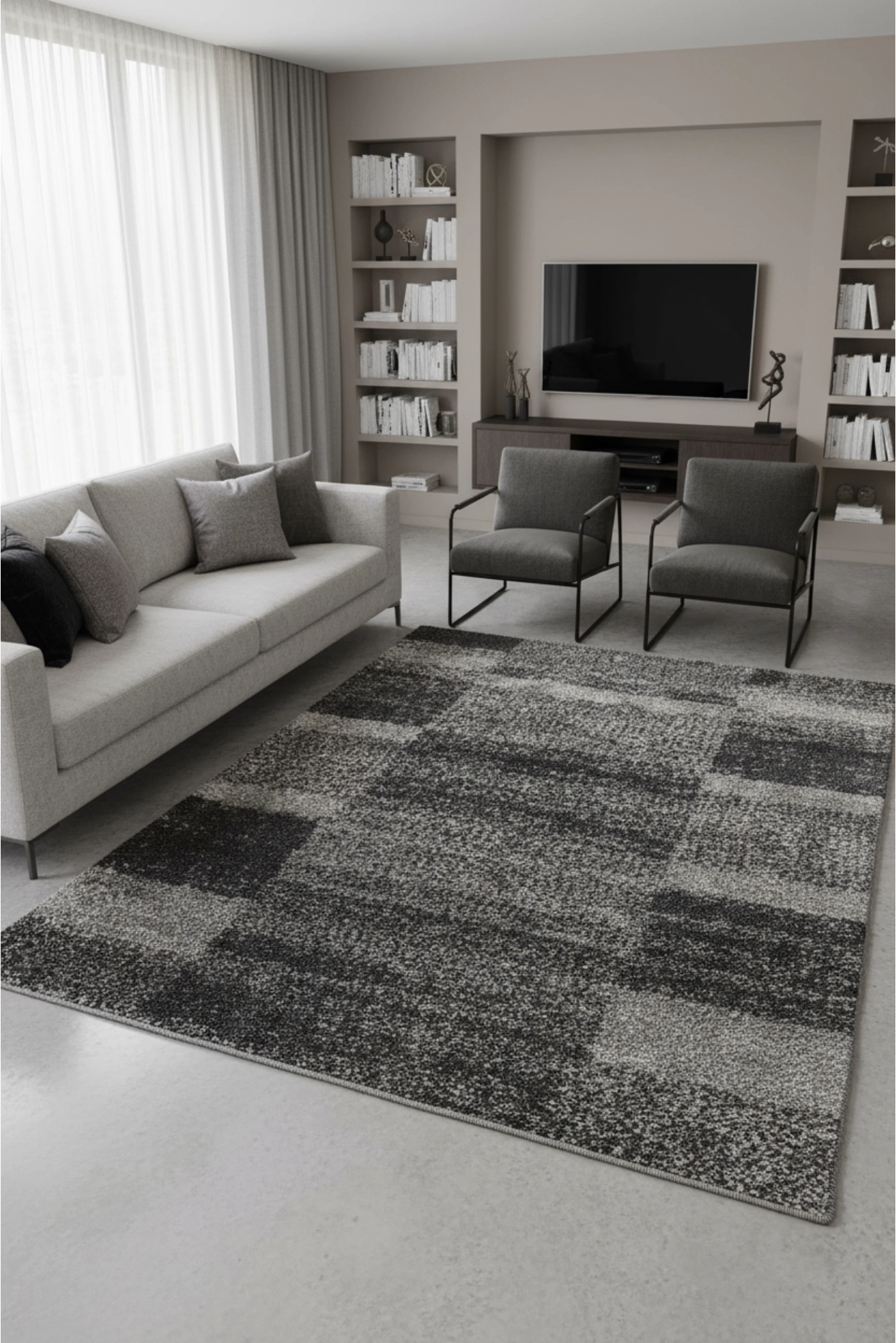 Coco Square Pattern Shaggy Rug - 106 Black