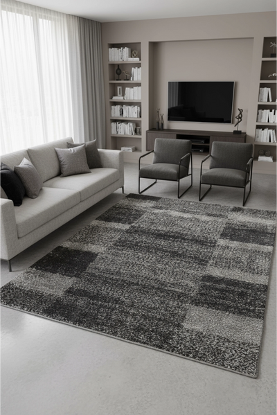 Coco Square Pattern Shaggy Rug - 106 Black