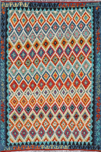 Afghan Kilim Zari Hand Knotted Rug - 203x154cm