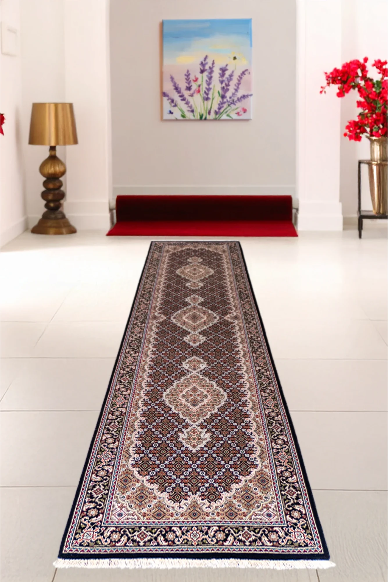 Tabriz Hand Knotted Hallway Runner - 303x76 cm