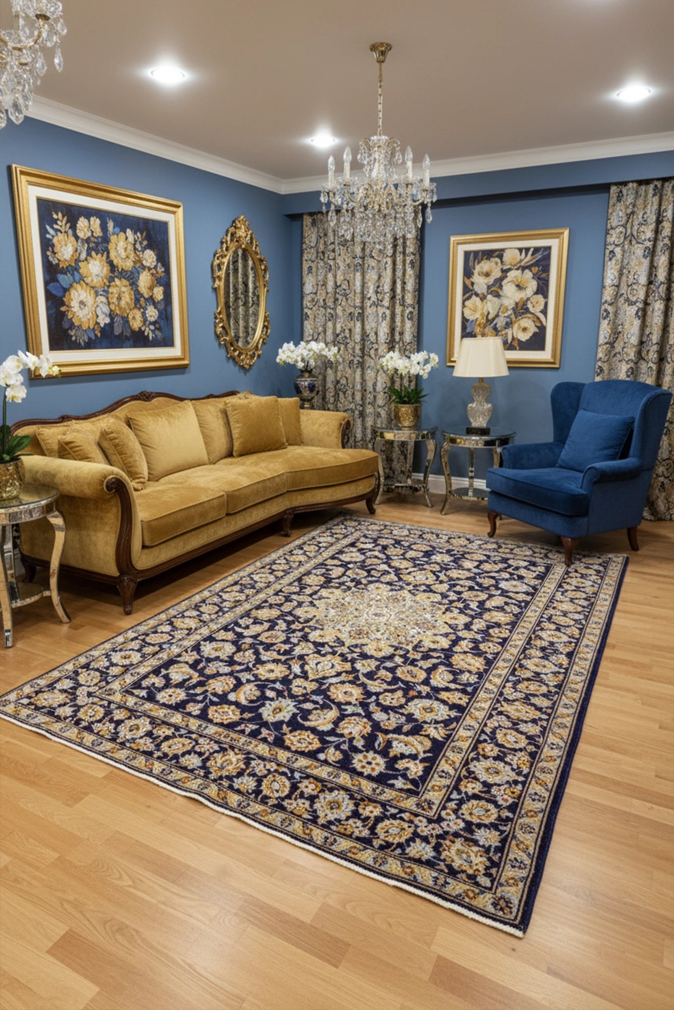 Kashan - Medallion Hand-Knotted Rug 220x132cm