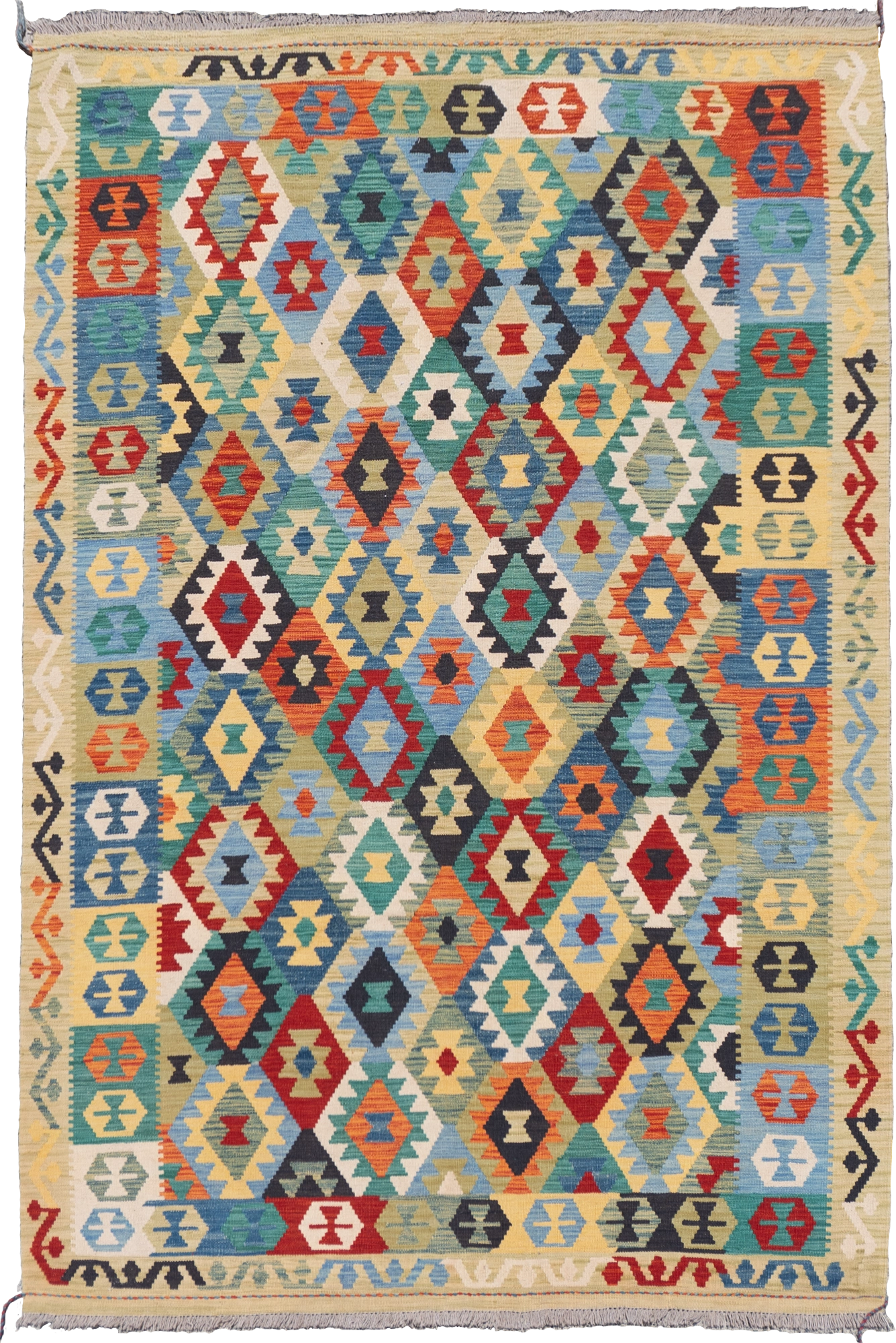 Afghan Kilim Zari Hand Knotted Wool Rug - 305x198 cm