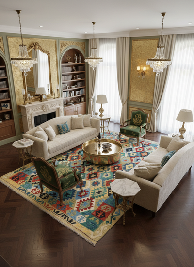 Afghan Kilim Zari Hand Knotted Wool Rug - 305x198 cm