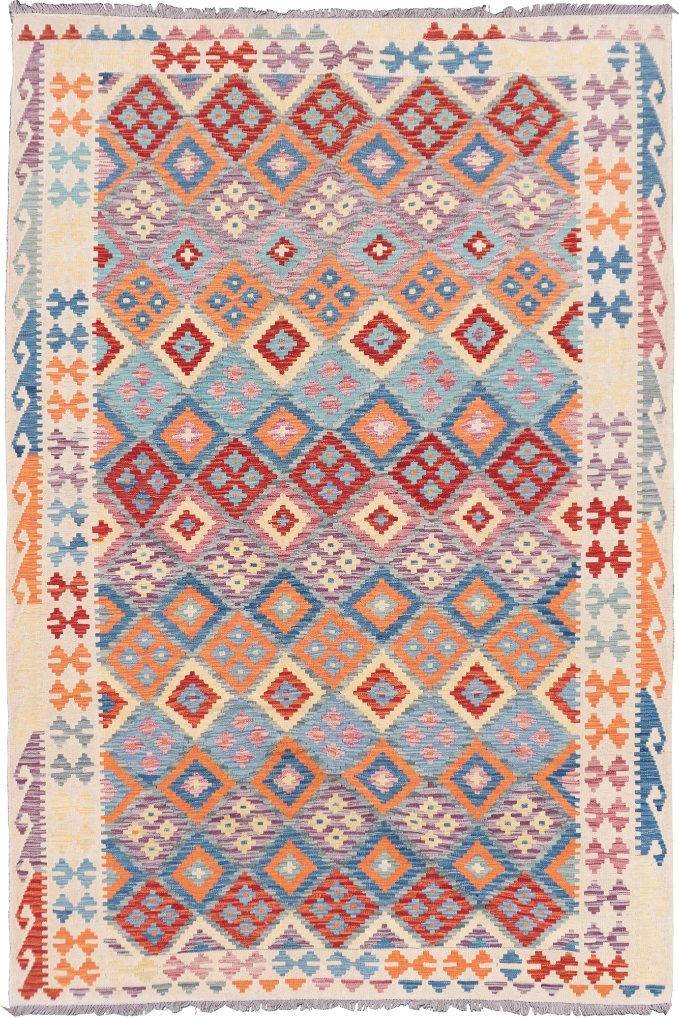 Afghan Kilim Zari Hand Knotted Wool Rug - 308x205 cm