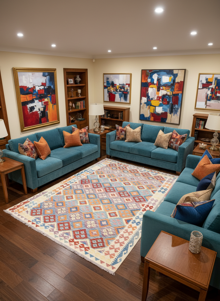 Afghan Kilim Zari Hand Knotted Wool Rug - 308x205 cm