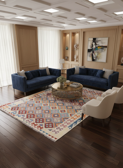 Afghan Kilim Zari Hand Knotted Wool Rug - 308x205 cm