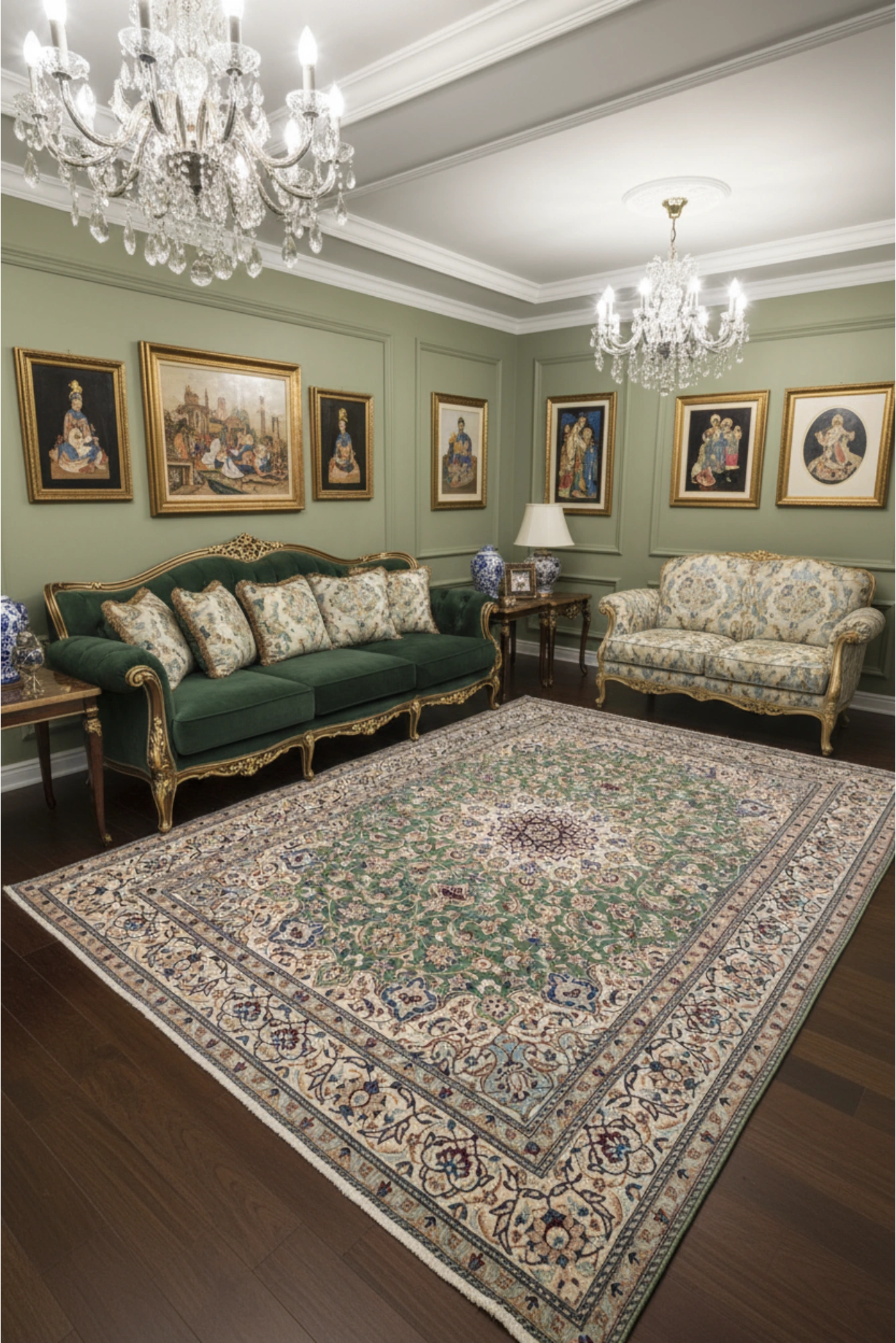Nain Hand Knotted Wool & Silk Rug 262x165cm