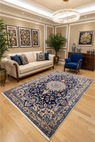 Nain Hand Knotted Wool & Silk Rug | 195x120cm