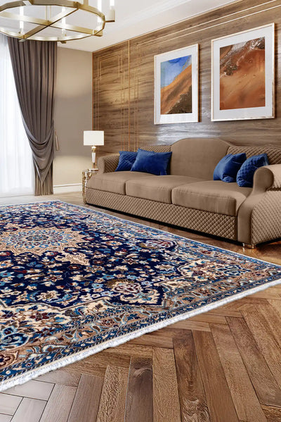 Nain Hand Knotted Wool & Silk Rug | 195x120cm