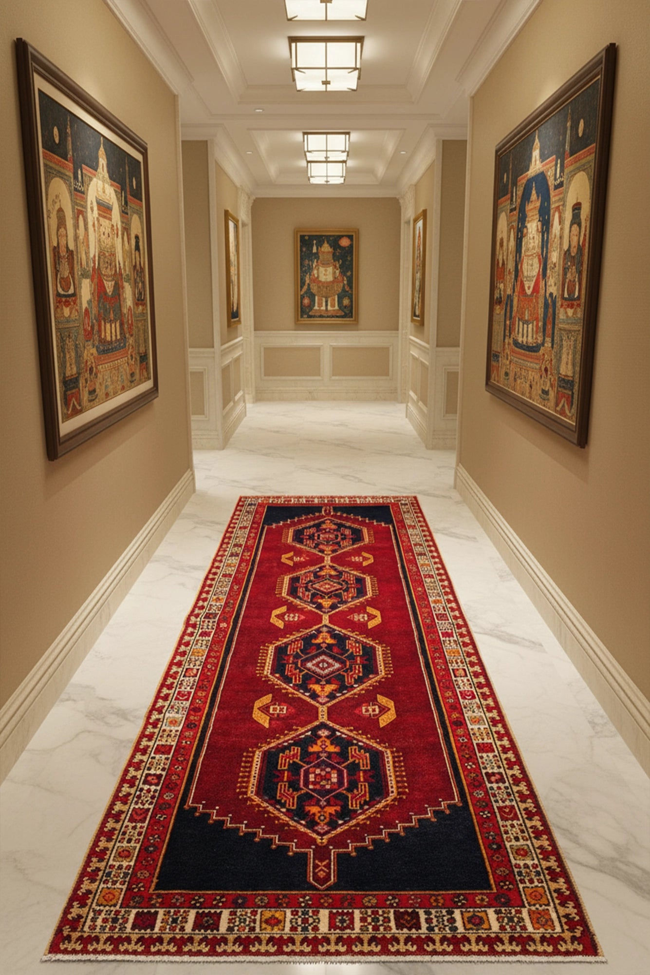 Hamadan - Hand Knotted Wool Rug - 300x125cm