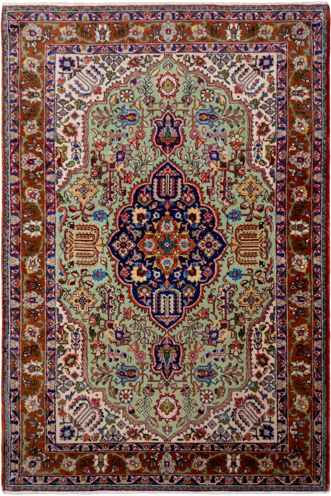 Tabriz Medallion Hand Knotted Wool & Silk Rug - 145x97 cm | Buy Rugs ...