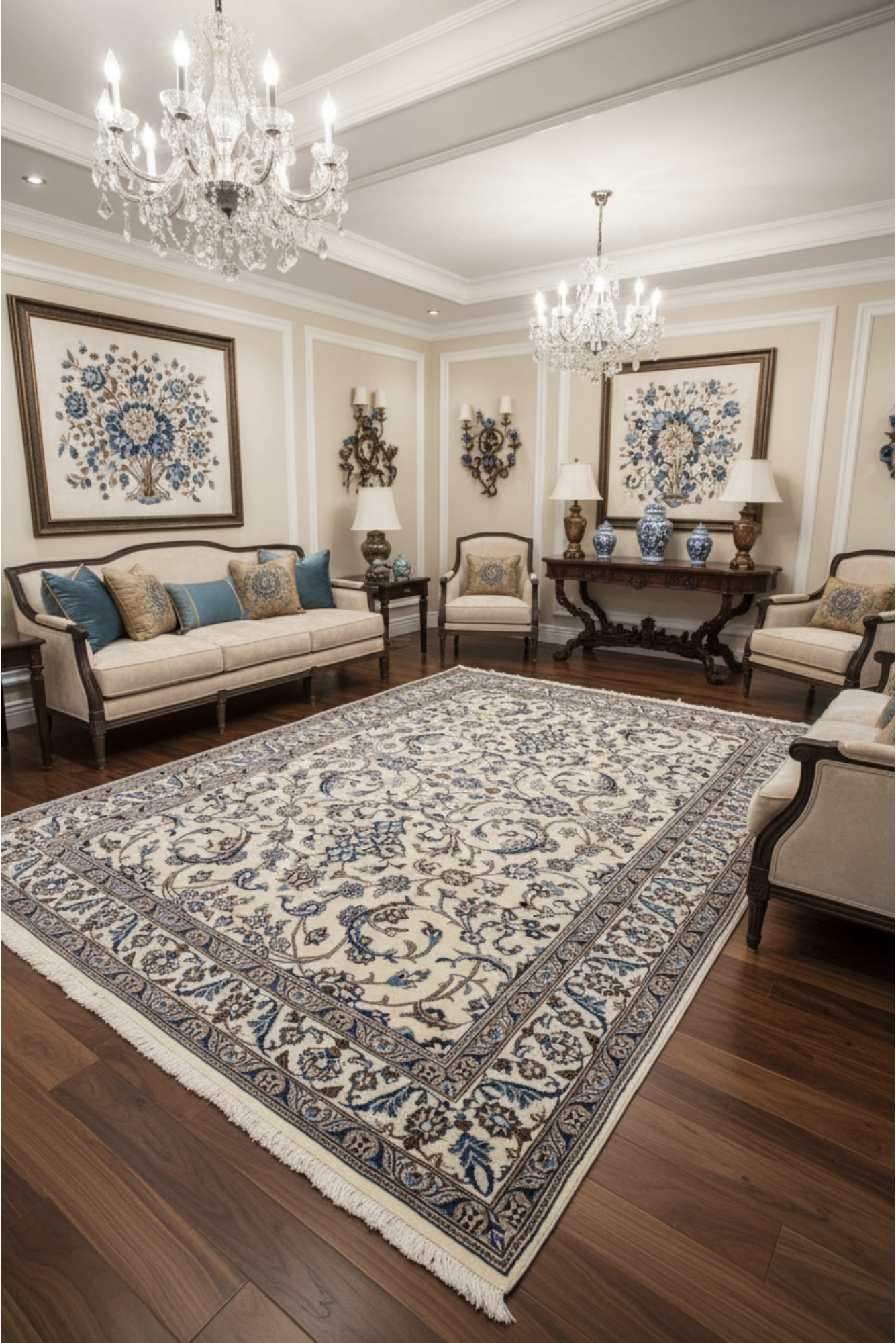 Nain Hand Knotted Wool & Silk Rug | 300x200 cms