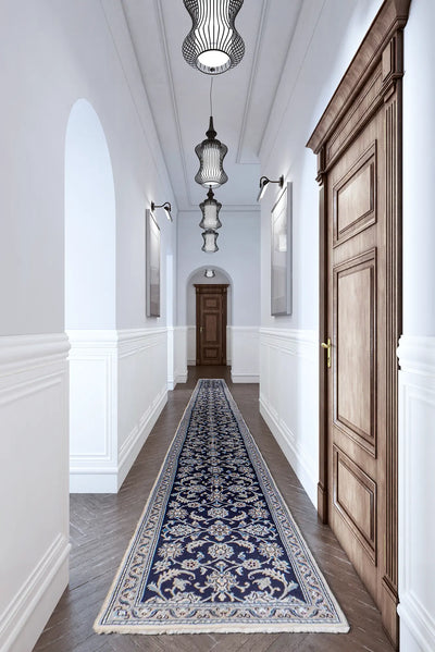 Nain Hand Knotted Wool & Silk Hallway Runner Rug 580x68cms