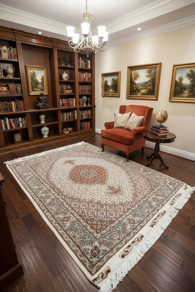 Tabriz Medallion Hand Knotted Wool & Silk Rug - 150x100 cm
