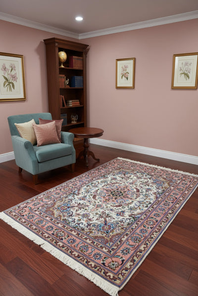 Tabriz Medallion Hand Knotted Wool & Silk Rug - 165x108 cm