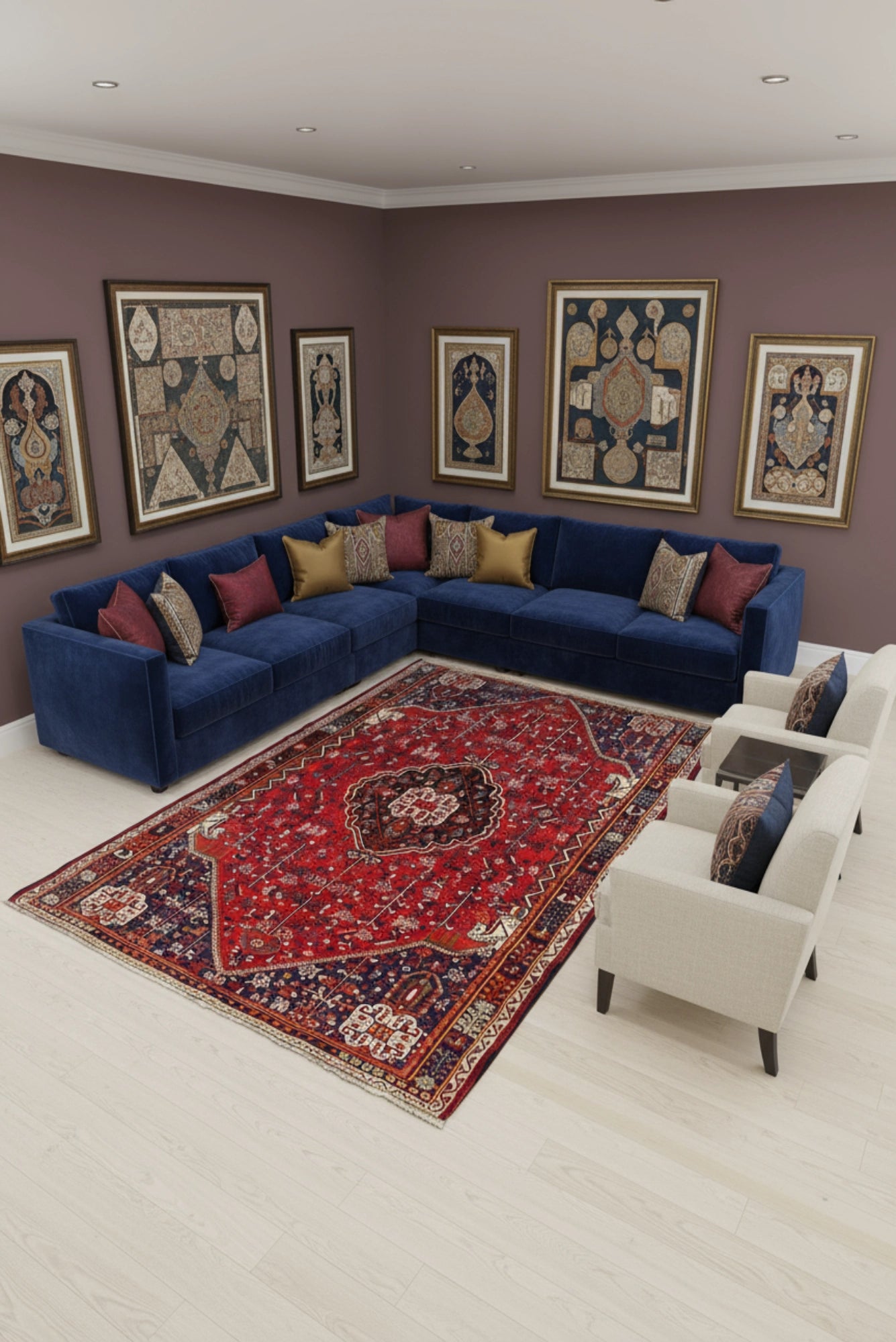 Shiraz Medallion Hand Knotted Wool Rug  254x158 cm