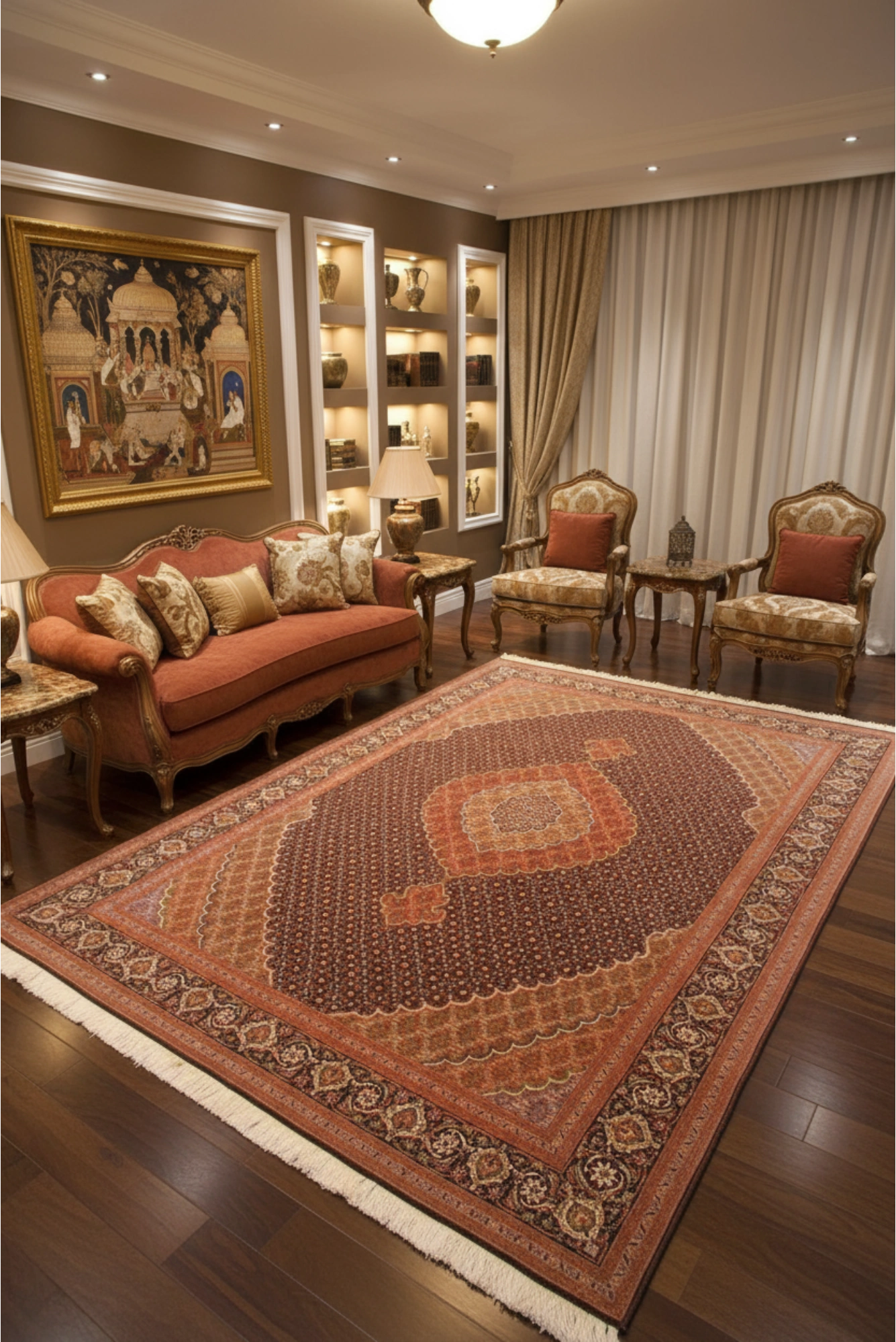 Tabriz Medallion Hand Knotted Wool & Silk Rug - 300x200cm