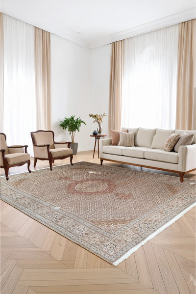Tabriz Medallion Hand Knotted Wool & Silk Rug - 299x200 cm