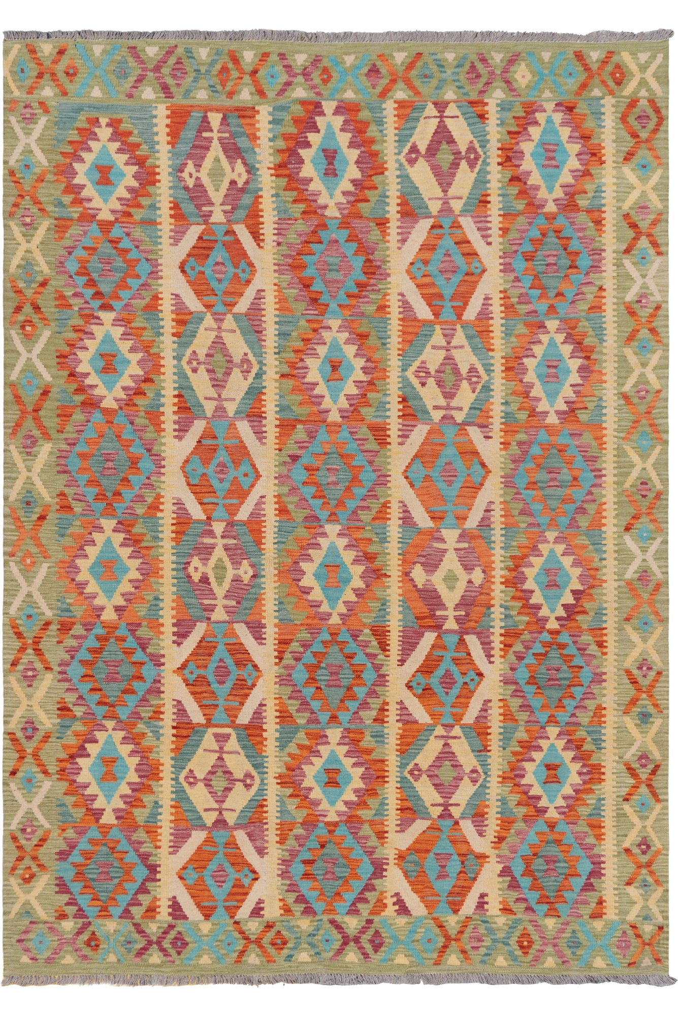 Afghan Kilim Zari Hand Knotted Wool Rug - 296x207 cm