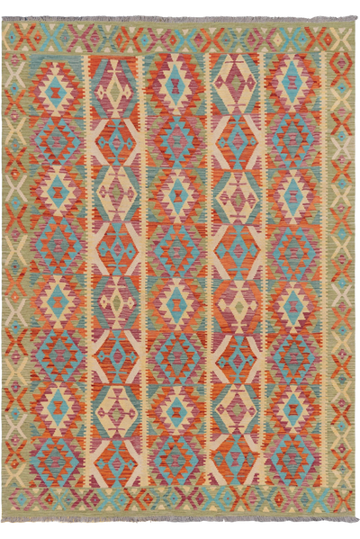 Afghan Kilim Zari Hand Knotted Wool Rug - 296x207 cm