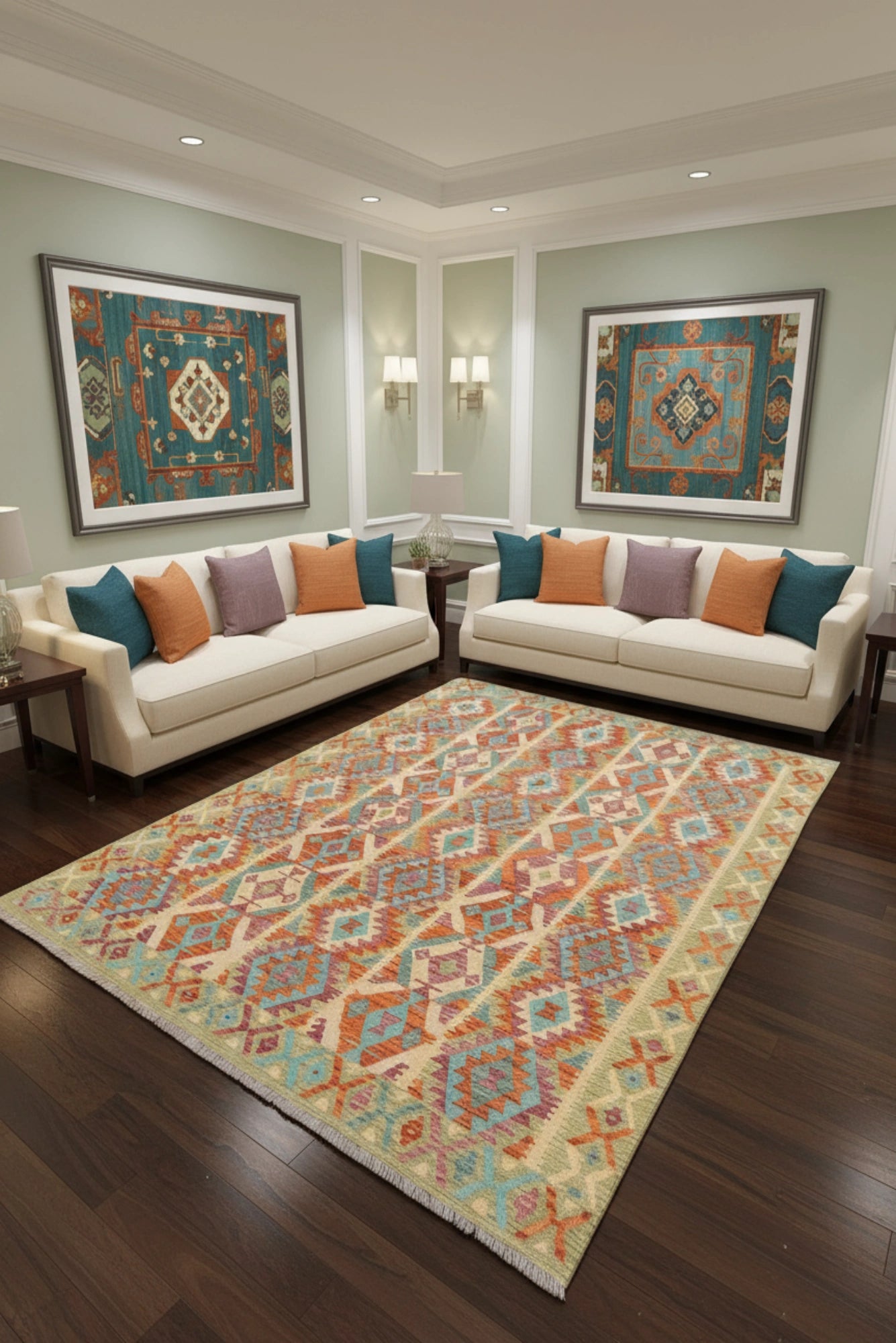 Afghan Kilim Zari Hand Knotted Wool Rug - 296x207 cm