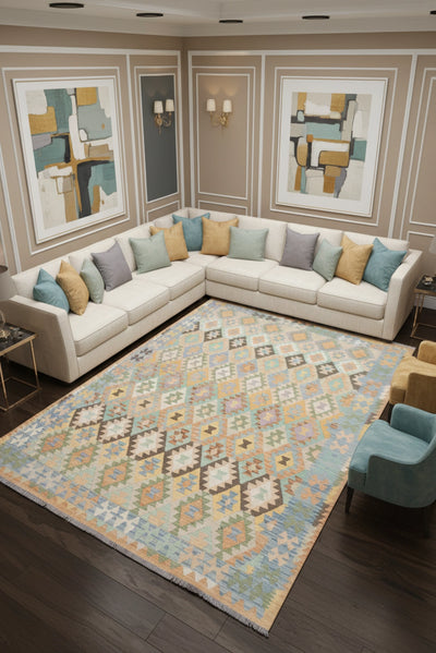 Afghan Kilim Zari Hand Knotted Wool Rug - 299x200 cm