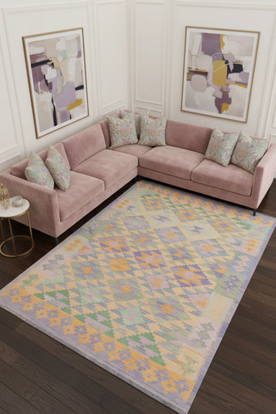 Afghan Kilim Zari Hand Knotted Wool Rug - 304x197 cm