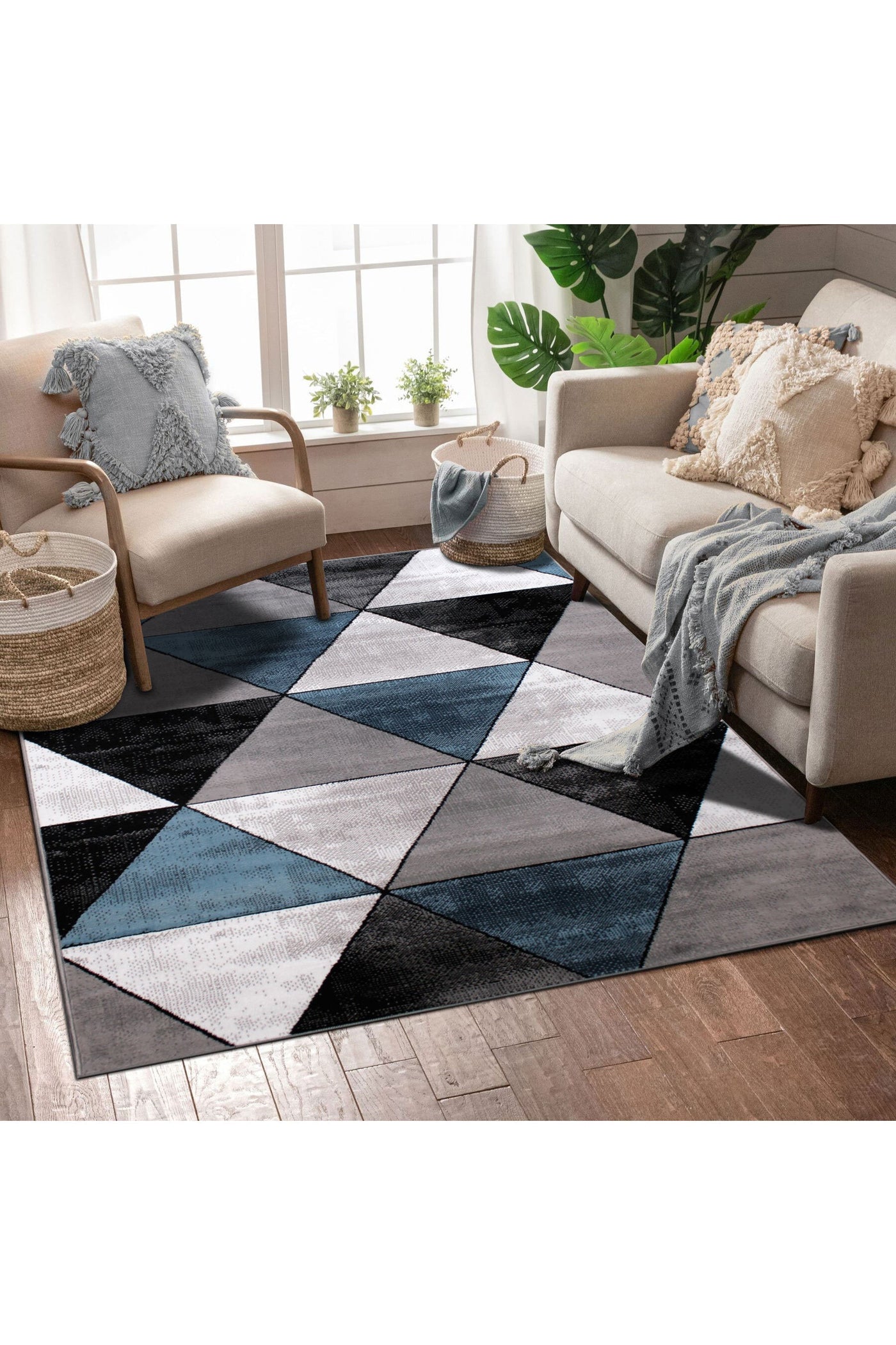 Adam Geometric Rug - 101 Blue