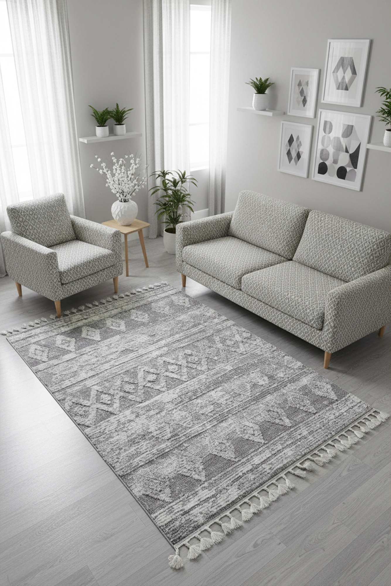 Amsterdam Fringed Rug - 104 Grey