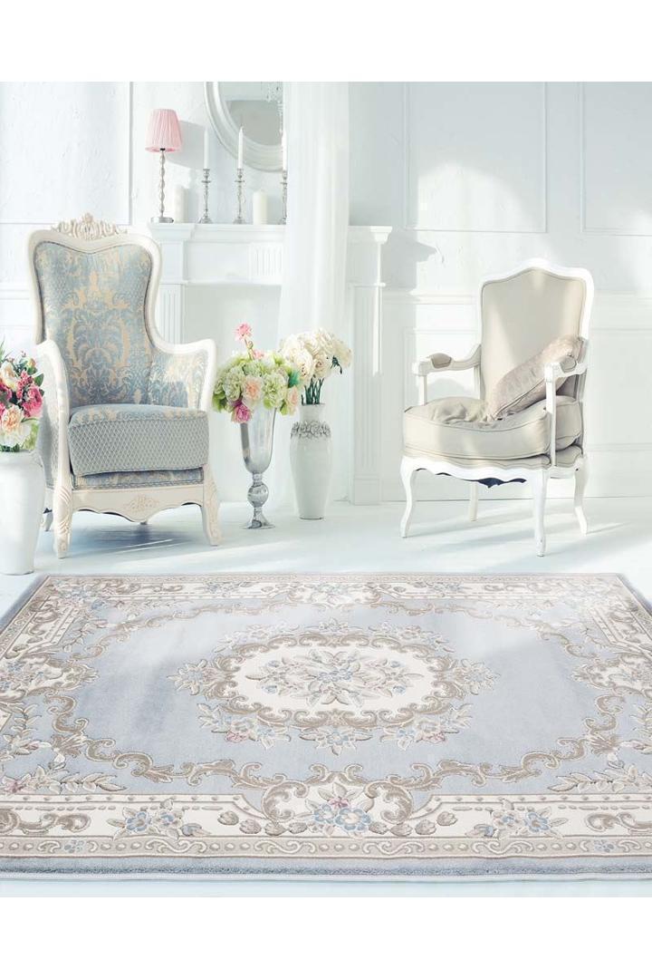 Aubusson Traditional Floral Rugs - G069A-L.Blue-White | Buy Rugs Online ...